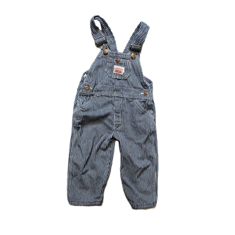 Vintage  Boys Blue Striped Overalls 3 T Round House
